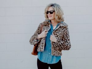 Denim shirt with leopard jacket