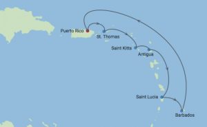 Cruise itinerary for Southern Caribbean cruise