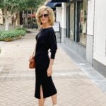 Lisa from MidlifeInBloom.com shows a black midi-length sweater dress