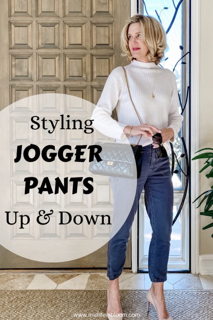 Pinterest graphic for blog post on styling jogger pants