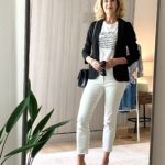 Lisa from Midlifeinbloom.com shows casual black and white outfit