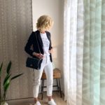 Lisa from Midlifeinbloom.com shows casual chic blazer outfit