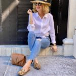 Lisa from Midlifeinbloom.com shows linen and leopard spring look