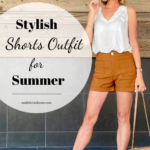 Pinterest graphic for stylish shorts outfit for summer from Lisa at Midlifeinbloom.com